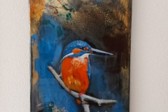 Ijsvogel  acryl op canvas en mixed media 50x100cm