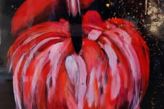 Rode flamingo acryl op canvas 75x115cm